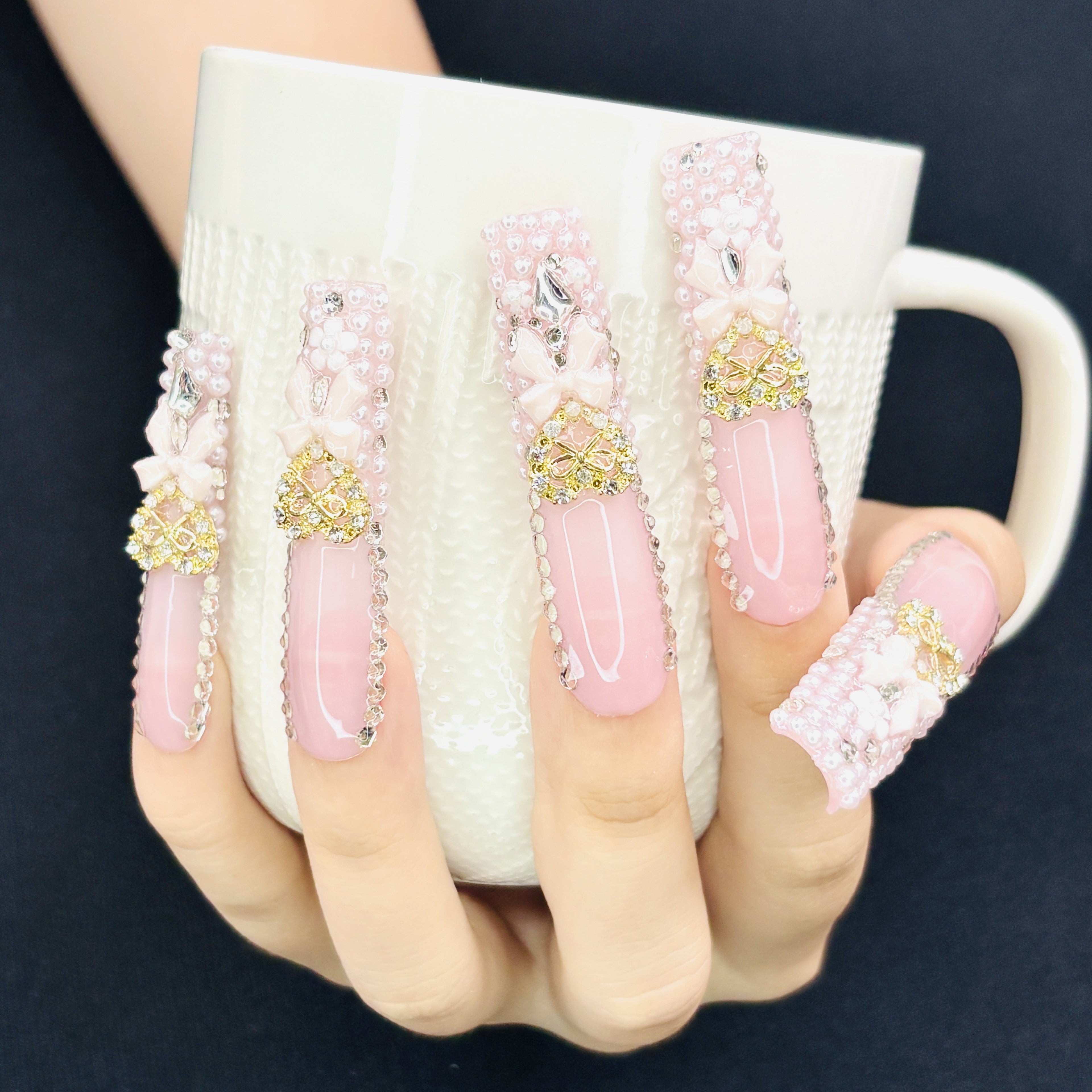 Gold Rhinestone Butterfly Press-On Nails