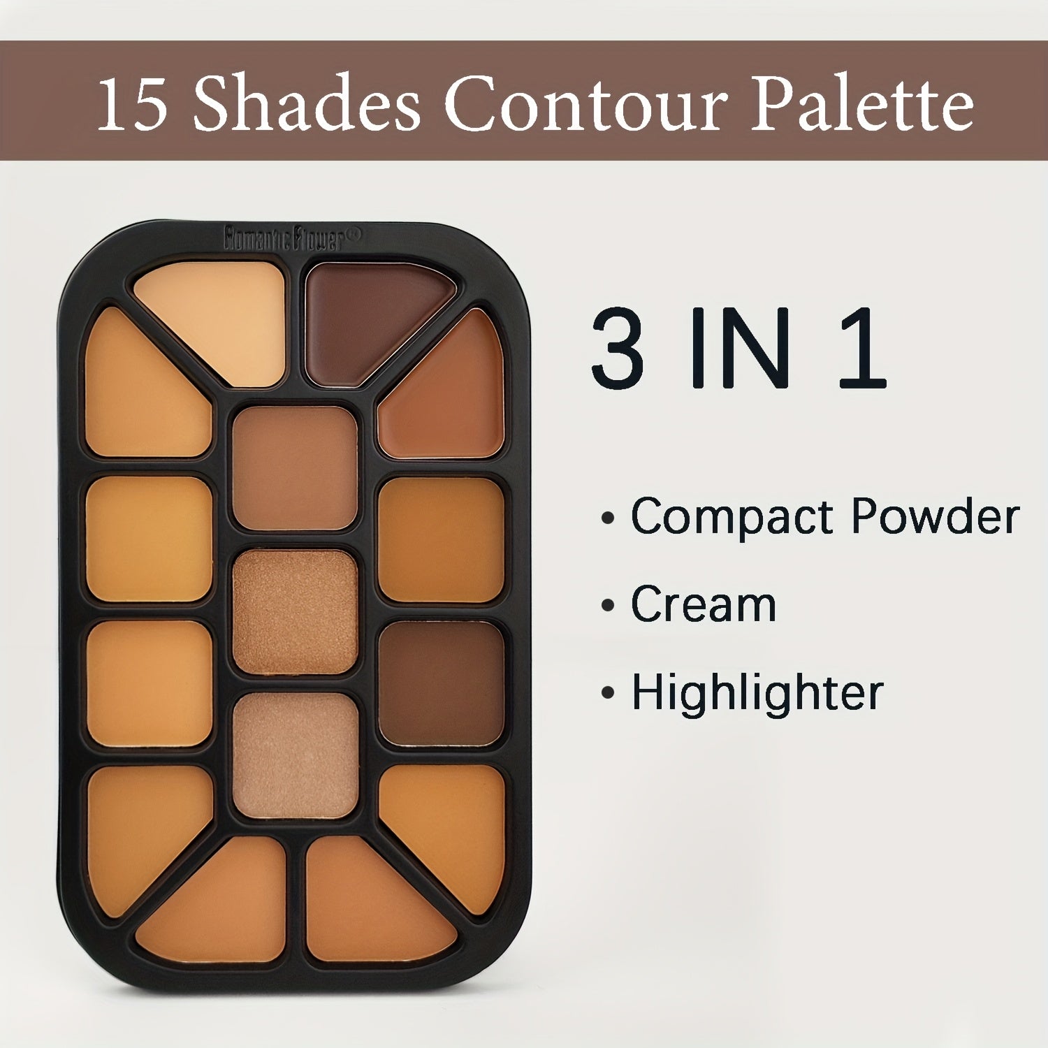 15-Color Contour Makeup Palette with 11 Shades Powder, 2 Shades Highlighter & 2 Shades Concealer Cream - Matte Waterproof 3-in-1 Foundation Palette for All Light Beige Types, Medium Coverage, Soft Powder Formula