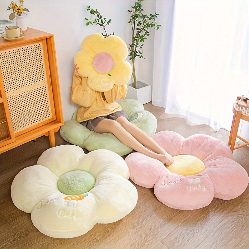 Plush Fruit & Flower-Themed Seat Cushion - Soft Polyester, Round, Machine Washable - Ideal for Car, Chair, Sofa - Comfortable Full-Body Support for Long Sitting - Perfect Office & Home Gift