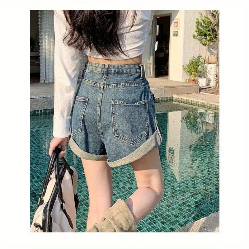 Rolled Hem Denim Shorts