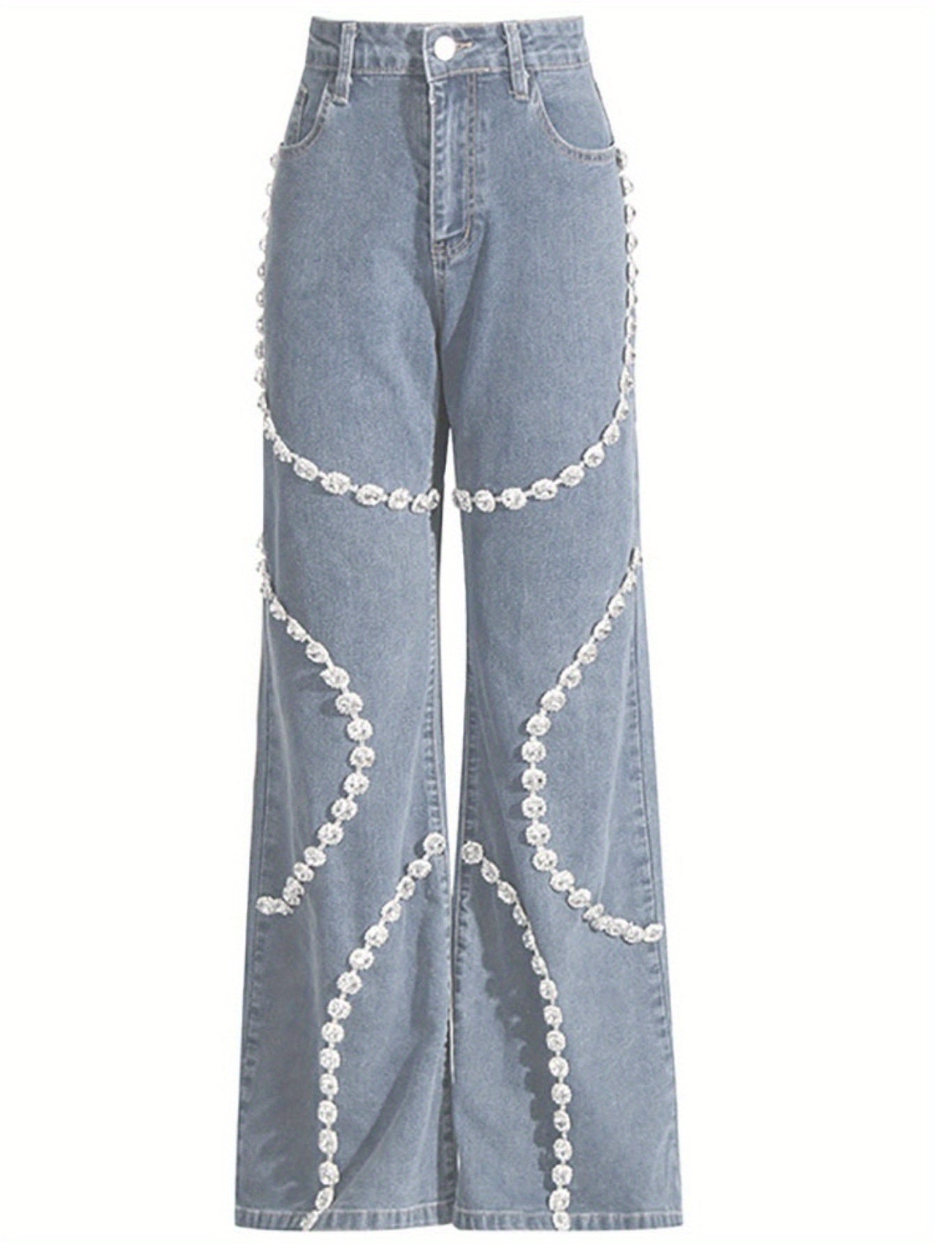 Rhinestone-Embellished Straight-Leg Jeans