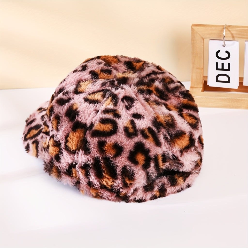 Leopard-Print Plush Baseball Cap