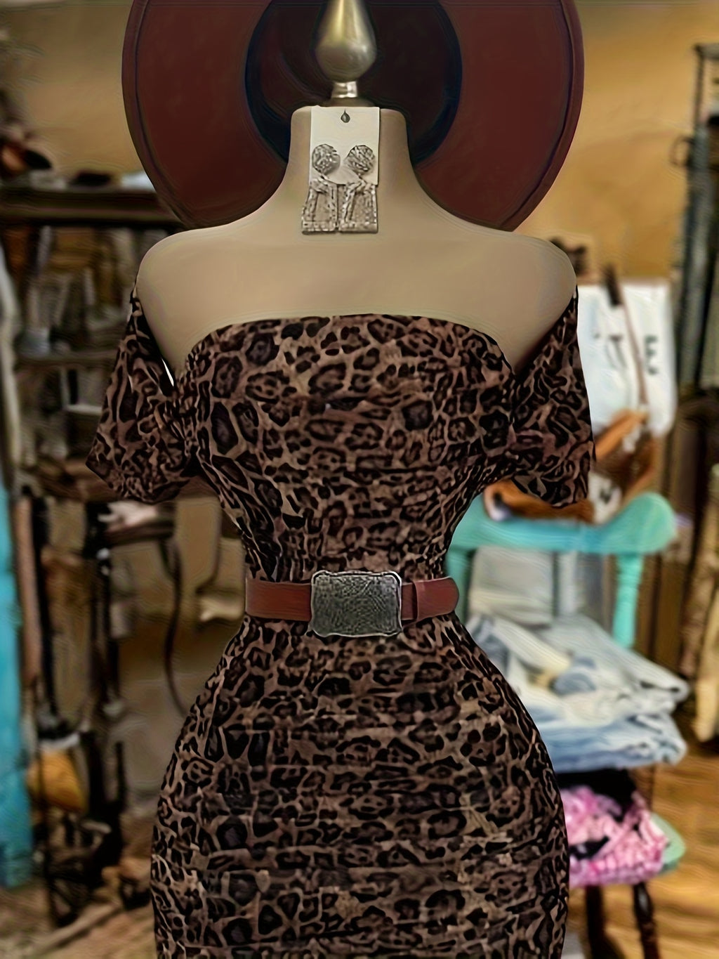 Leopard Print Short Sleeve Mermaid/Long Length Dress