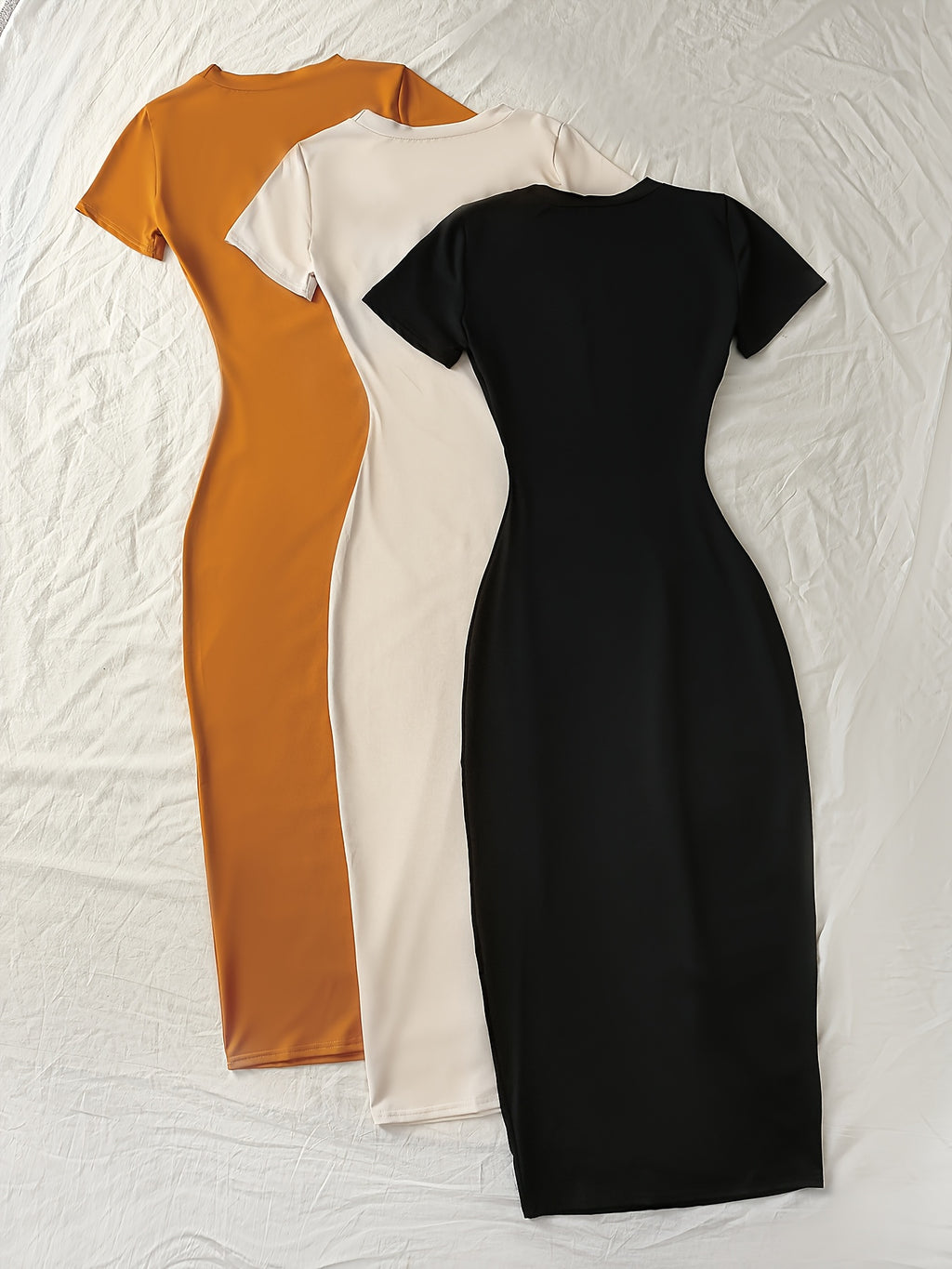 [3pcs} Long Dress Set with Short Sleeves