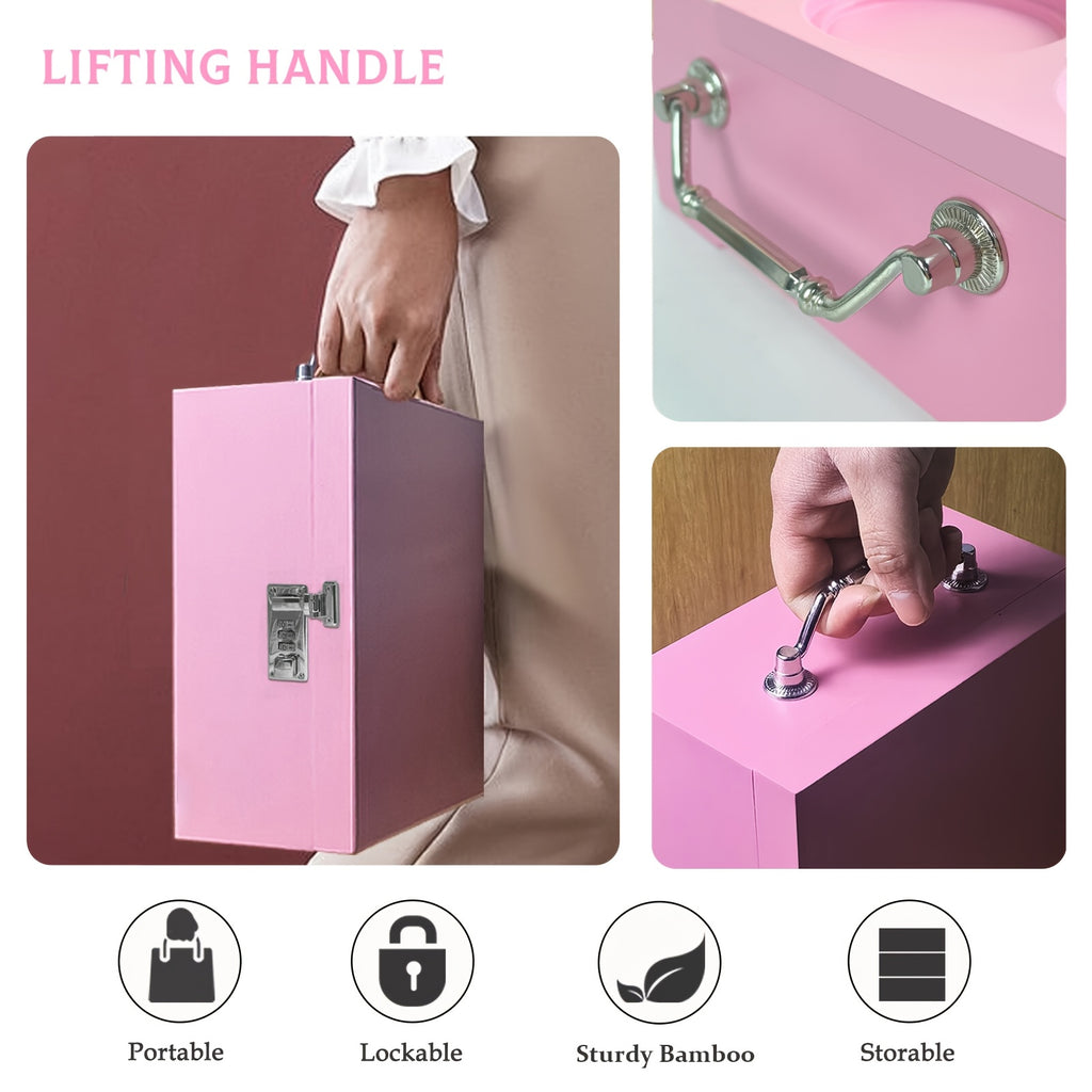 Premium Large Secure Stash Box with LED Light, Lockable Wooden Storage Organizer with Tray & Accessories