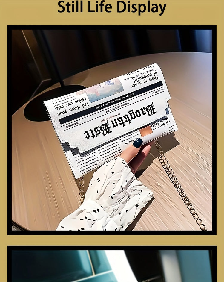 Trendy Chain Crossbody Newspaper Clutch Bag - Women's Envelope Flap Purse For Party Prom