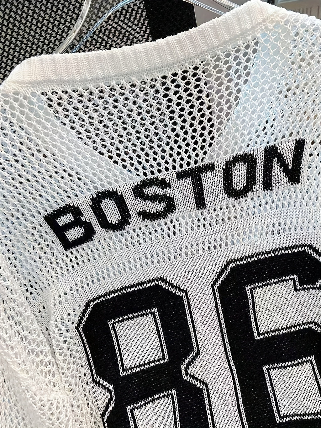 Women's Y2K Sweater - Semi-Sheer V-Neck Long Sleeve Pullover with Number Graphic, Non-Stretchy All-Season Top for Concerts, Parties, Everyday - White & Black Retro 2000s Outfit Essential, Sweater Tops for Women, Colourfull Lo