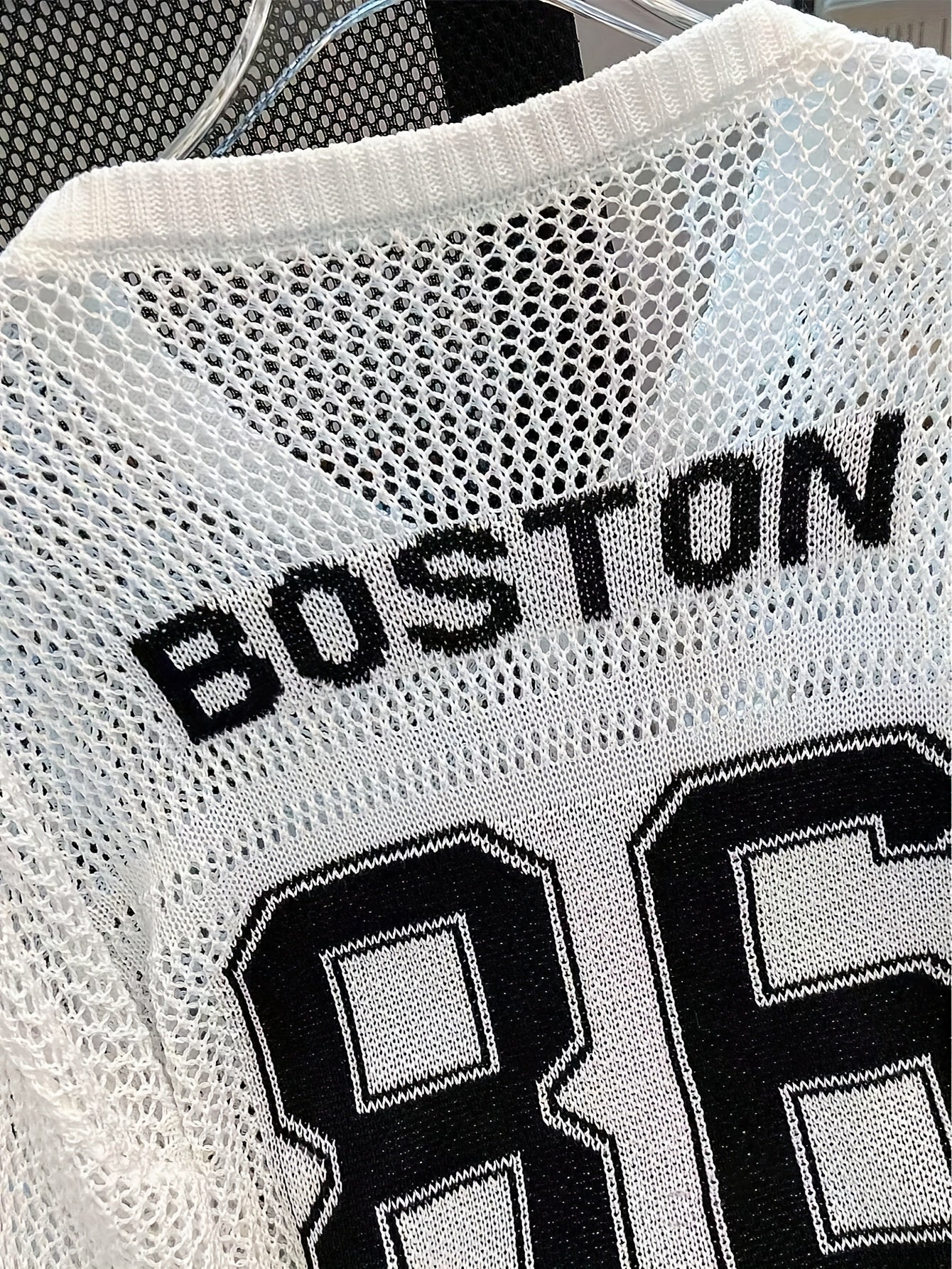 Women's Y2K Sweater - Semi-Sheer V-Neck Long Sleeve Pullover with Number Graphic, Non-Stretchy All-Season Top for Concerts, Parties, Everyday - White & Black Retro 2000s Outfit Essential, Sweater Tops for Women, Colourfull Lo