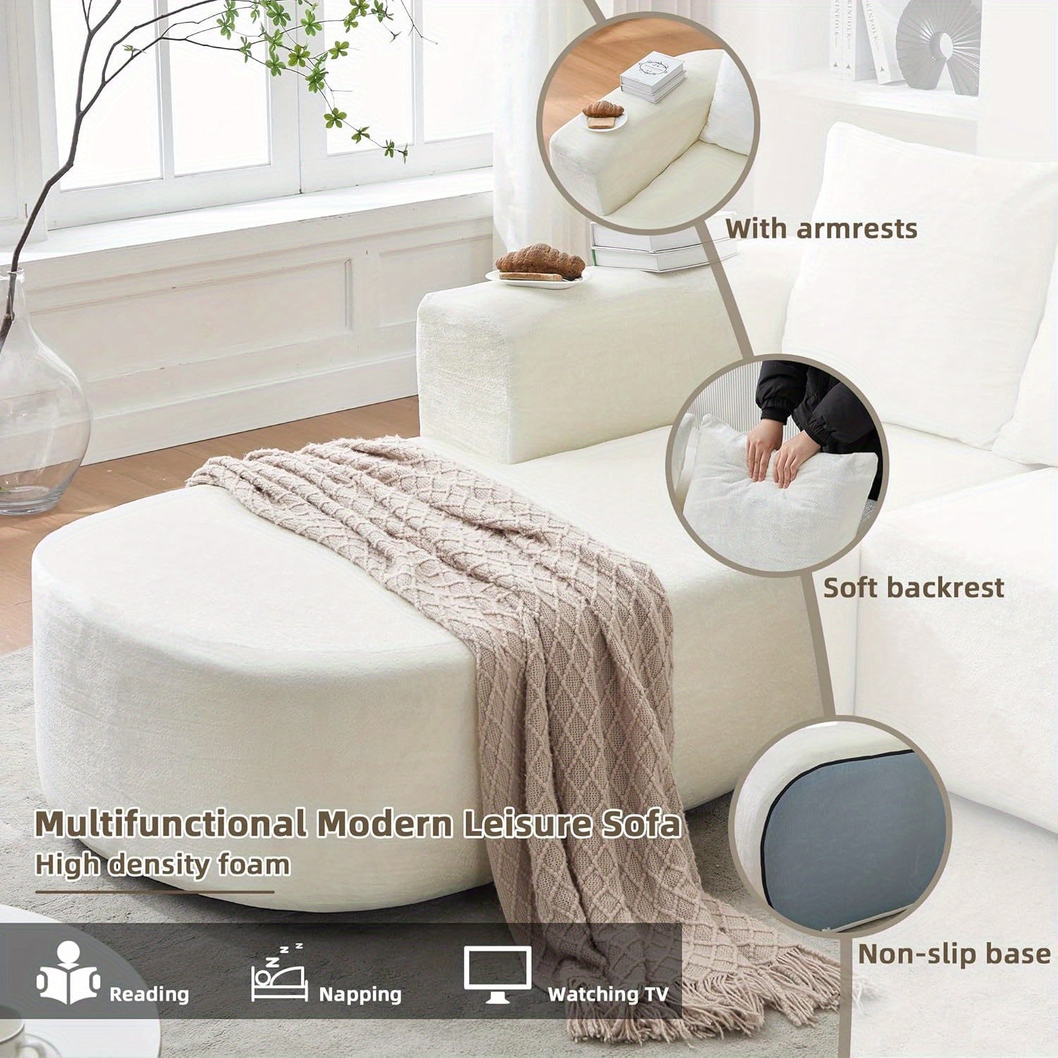 100'' Modern Curved Sofa Couch With Chaise And 4 Pillows