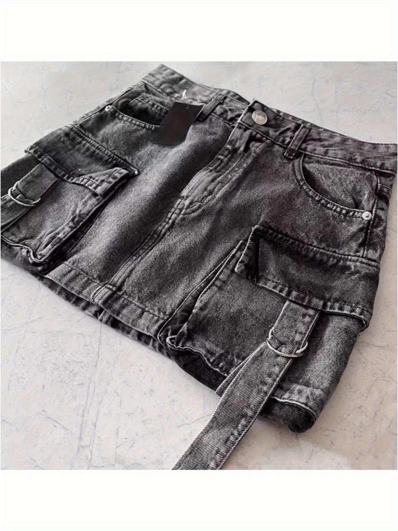 High-Waisted Black Denim Mini Skirt