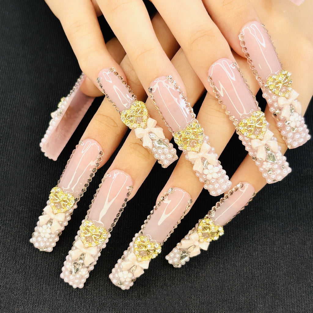 Gold Rhinestone Butterfly Press-On Nails