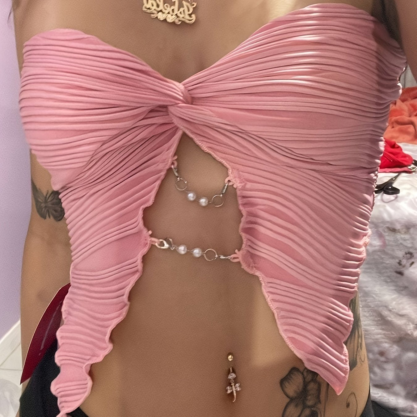 Strapless Asymmetrical Chain Top