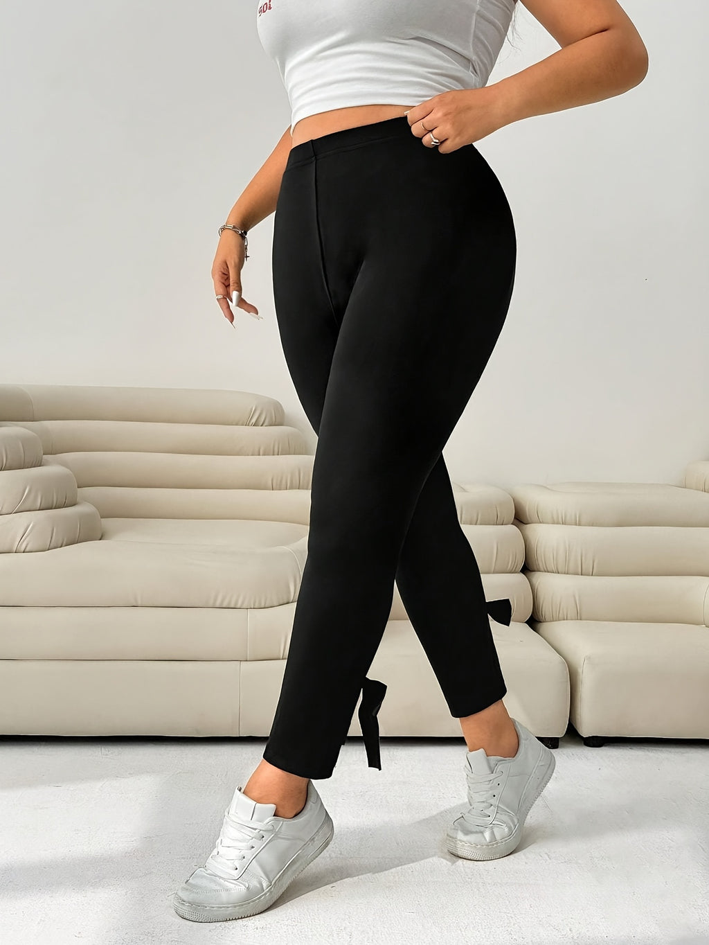 Black Leggings with Back Slit & Bow Detail