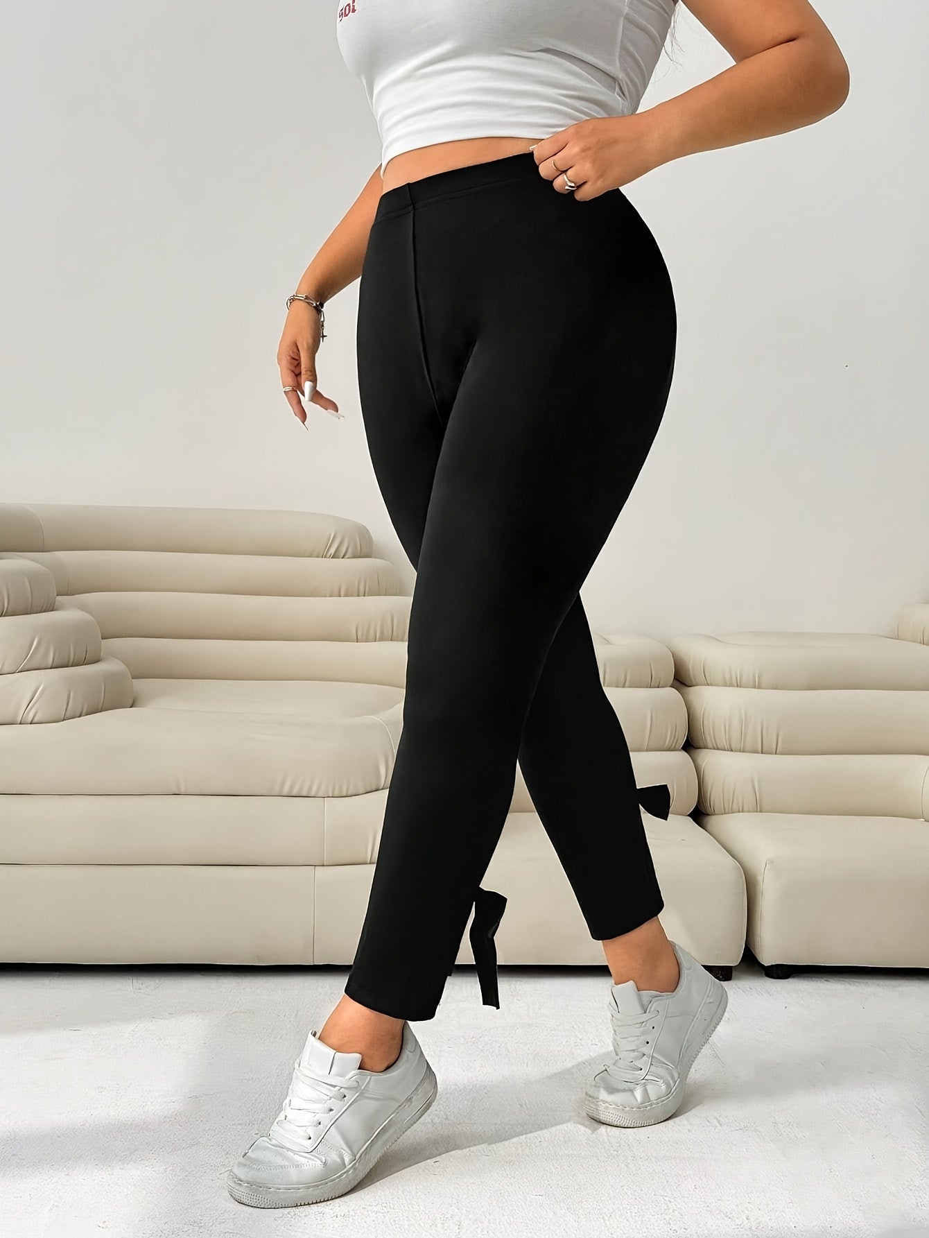 Black Leggings with Back Slit & Bow Detail