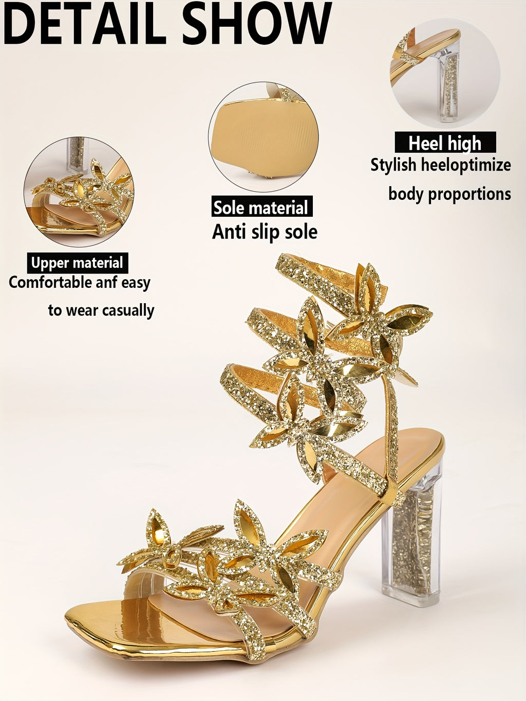 Crystal High Heel with Rhinestone & Butterfly Accent