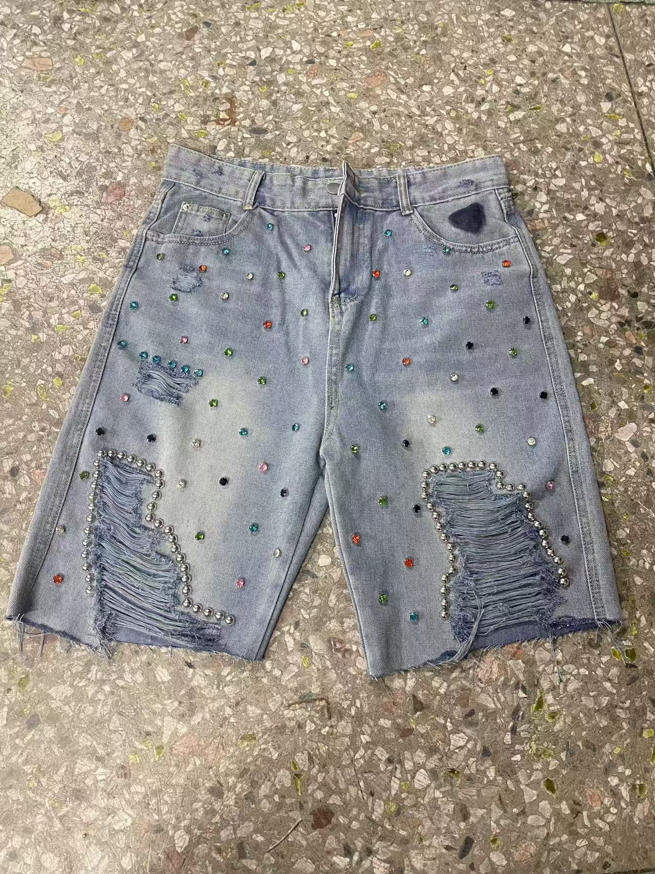 High-Waist Rhinestone Capris