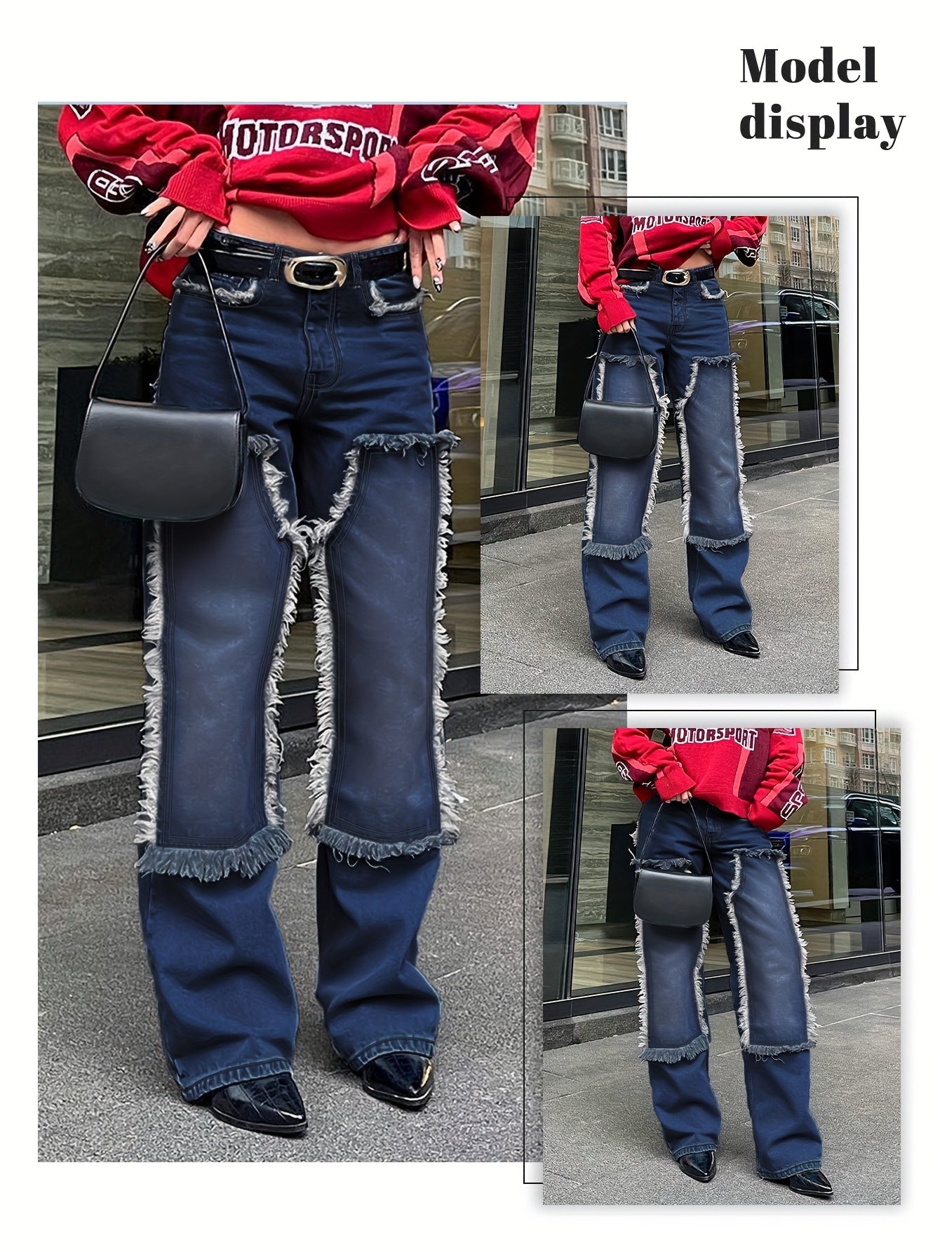 Low-Rise Straight-Leg Jeans with Fur-Like Patchwork Hem