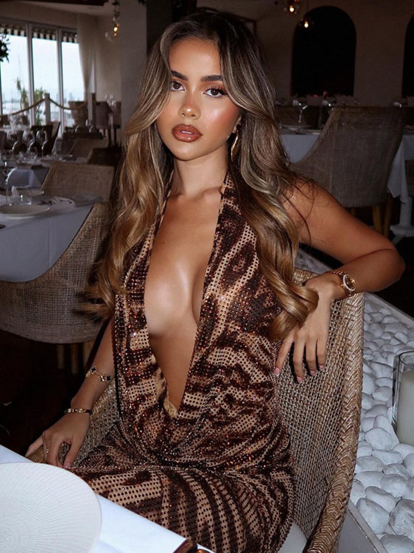 Halter Deep V Leopard Dress