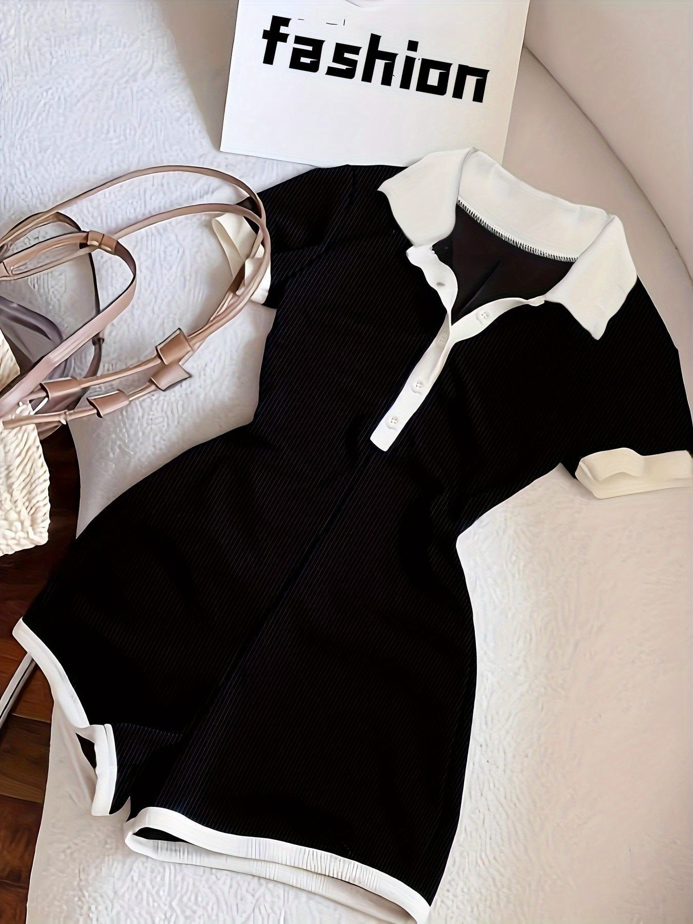 Black & White Contrast Collar Jumpsuit