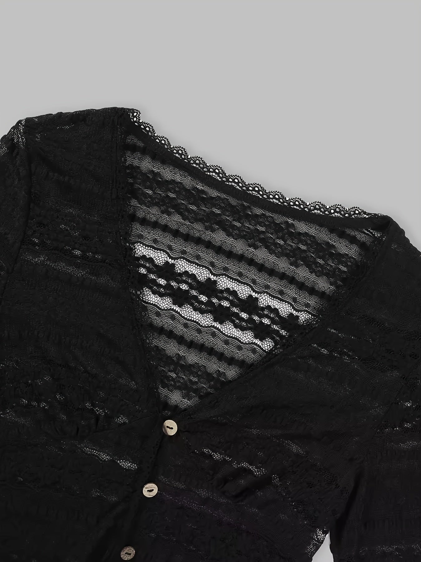 Lace-Like Cutout V-Neck Long Sleeve T-Shirt