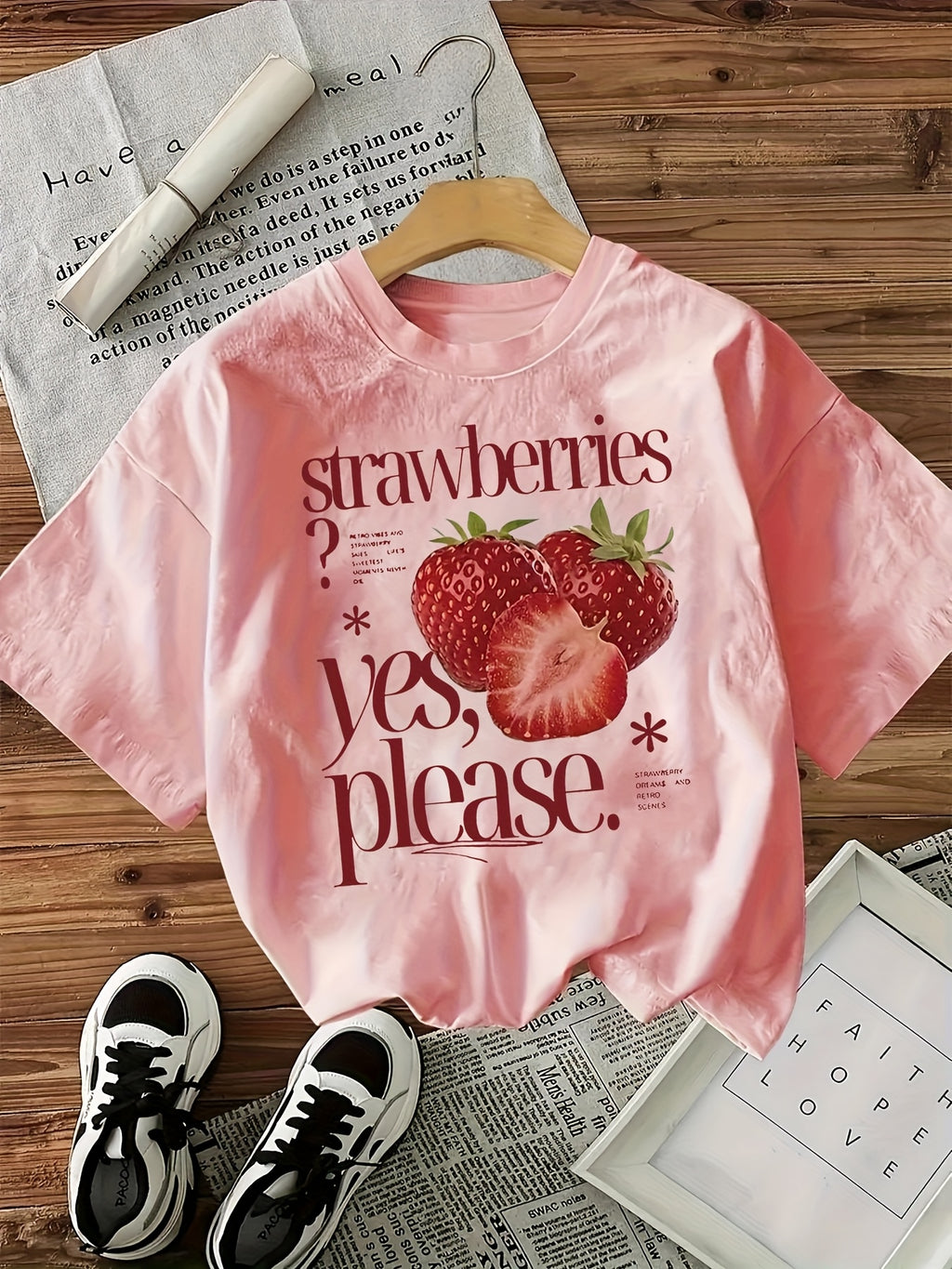 Strawberry Graphic Tee - "Please? Yes, Please." Design