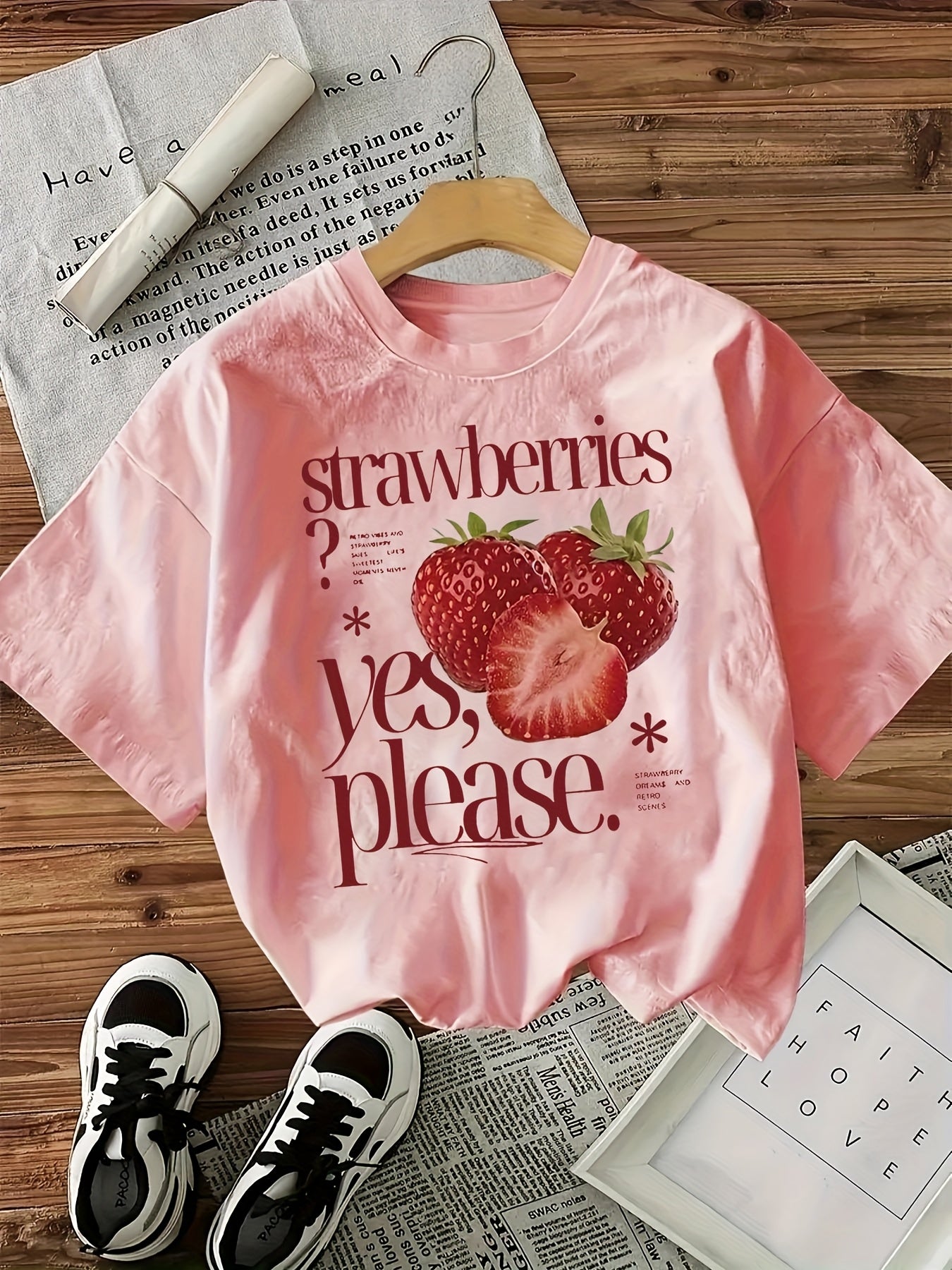 Strawberry Graphic Tee - "Please? Yes, Please." Design