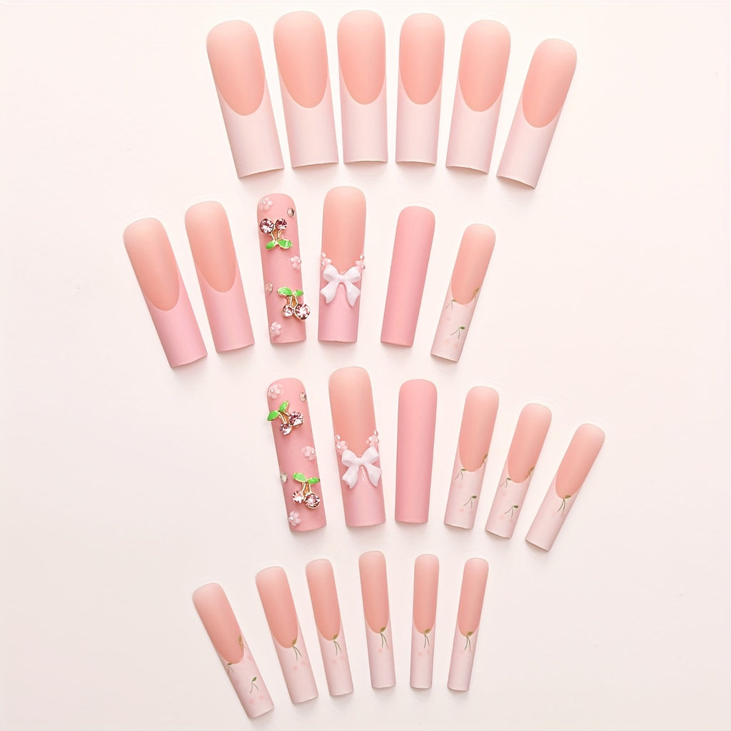 {24pcs} Matte Pink Long Coffin Fake Nails