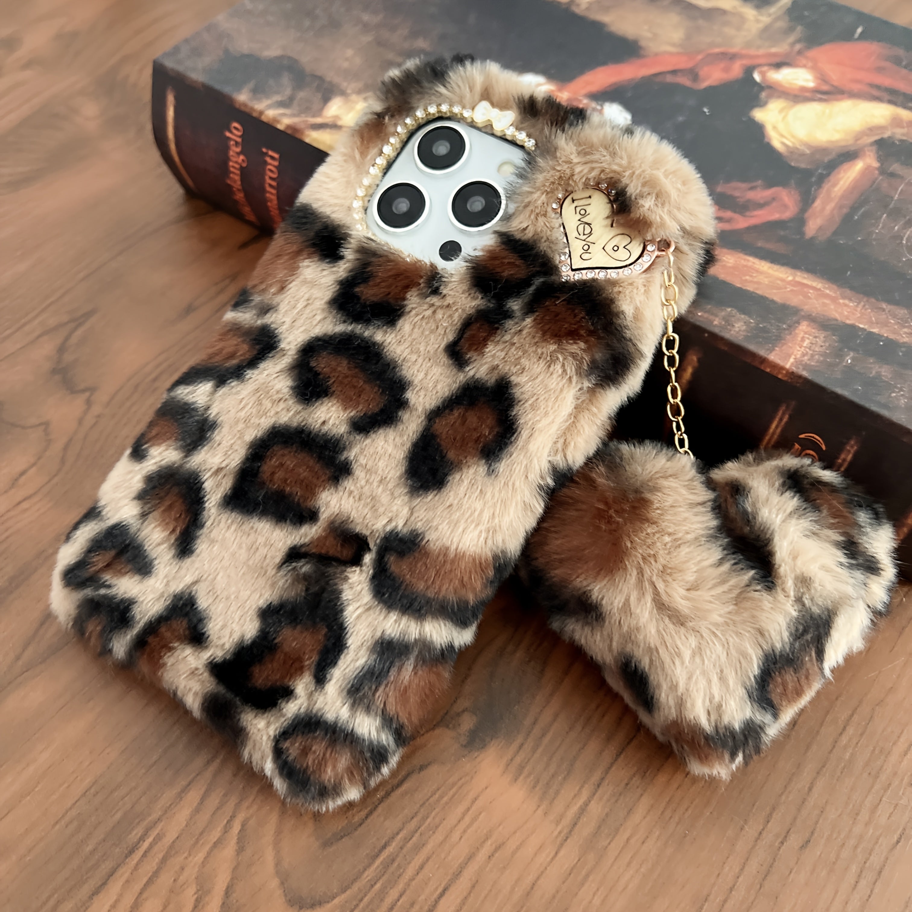 Abstract Colored Leopard Print Matching Lanyard 3D Heart Accessory iPhone Case