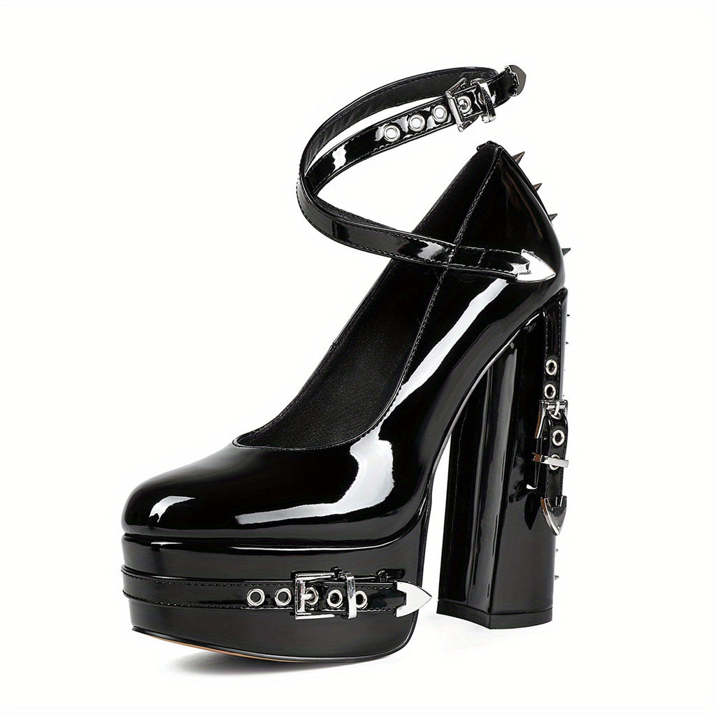 Chunky Heel Platform Shoes with Rivet Detailing