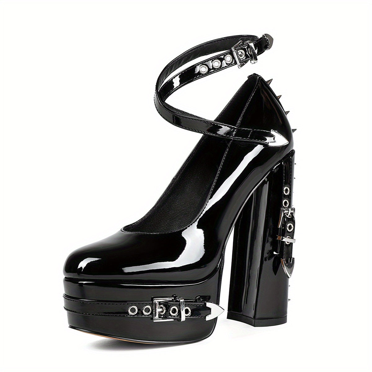 Chunky Heel Platform Shoes with Rivet Detailing