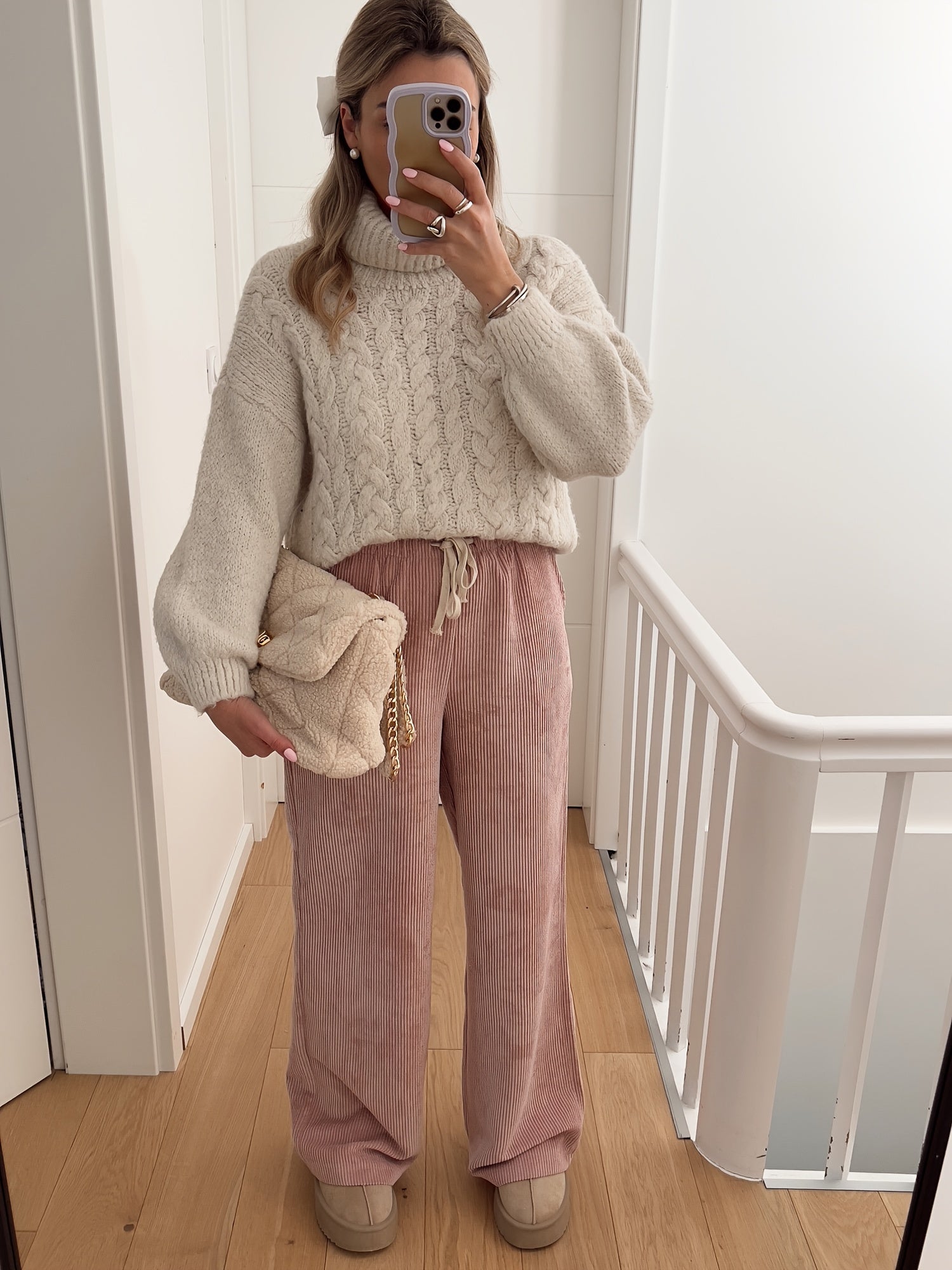Elegant Pink Corduroy Pants