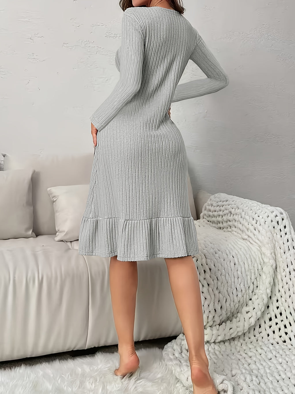V-Neck Long Sleeve Dress