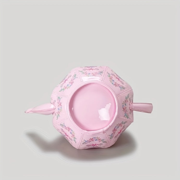 Pink Floral Tea Society Handbag for Women - Chic Designer Handbag with Pearl Strap, Adjustable & Stylish, Polyester Lined, Zip Closure, Perfect for Everyday Use Or Special Occasion