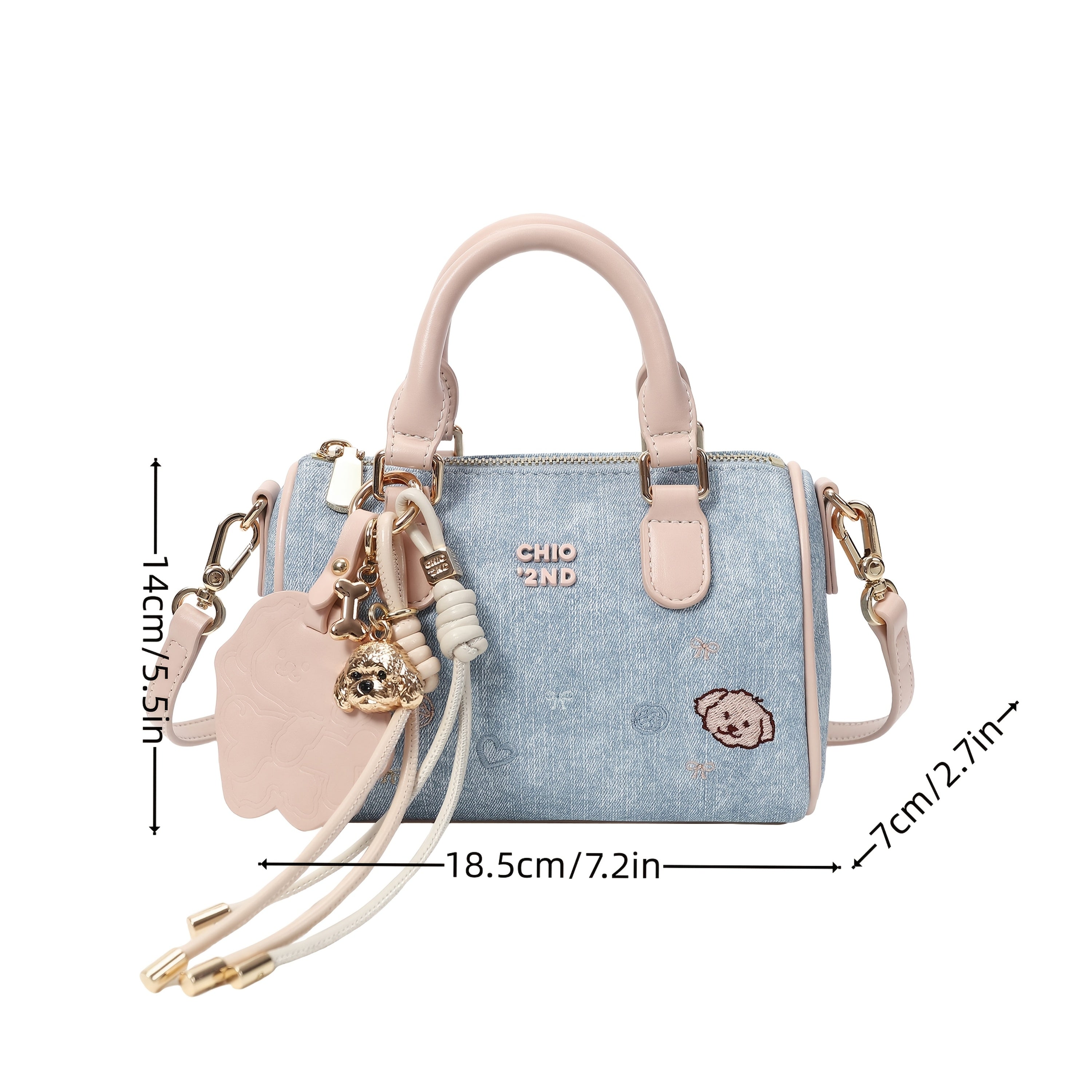 Handbag with Golden-Tone Hardware & Cute Pink Bead-like Charm
