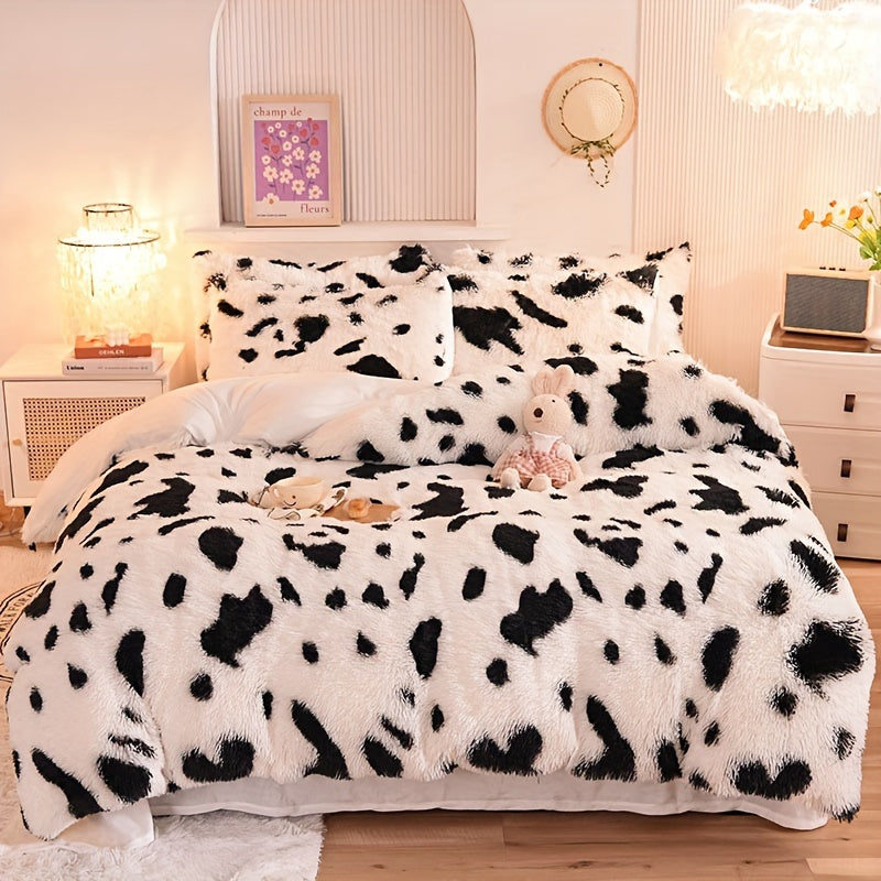 {3pcs} Leopard Print Plush Duvet Cover Set, Includes 1 Faux Fur Duvet Cover And 2 Pillowcases