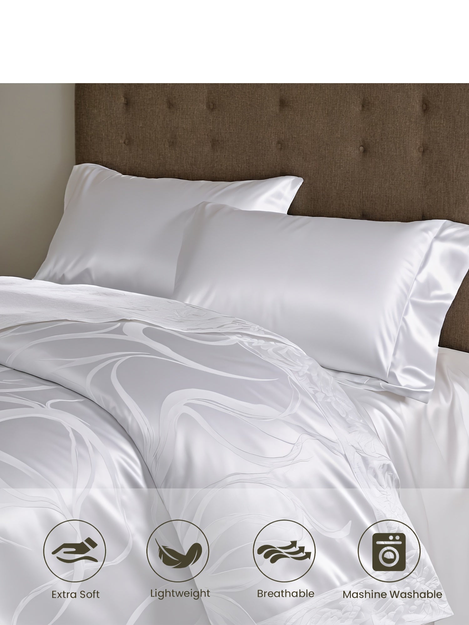 {3pcs} Golden/white Luxury Satin Jacquard Comforter Set