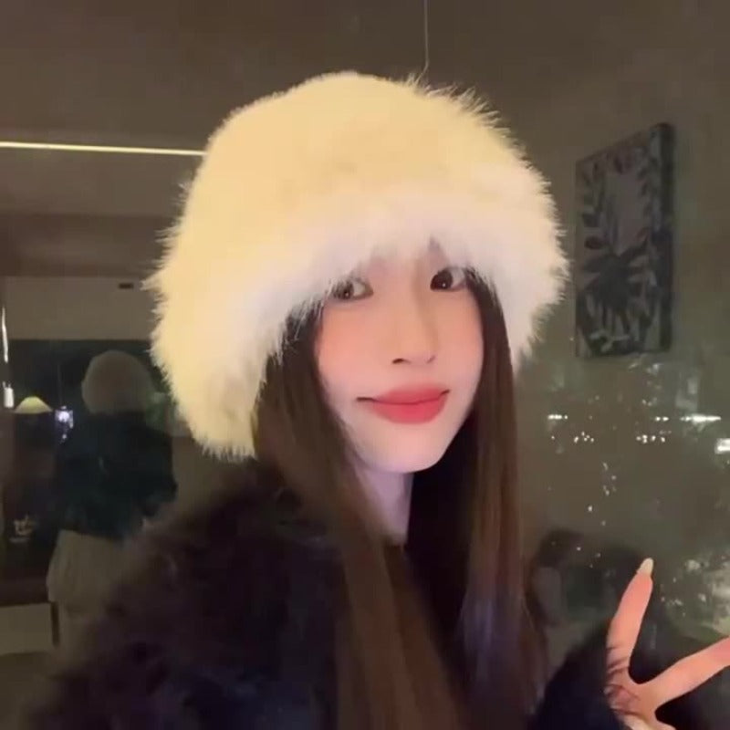 Women'S Plush Faux Fur Bucket Hat - Lightweight Winter Warmth, Non-Stretch Fit, Hand Washable, Valentine'S Day Gift, Holiday & Everyday Fashion Accessory, Cute Hat, Seasonal Fashion, Elegant Design, Soft Texture, Stylish Head