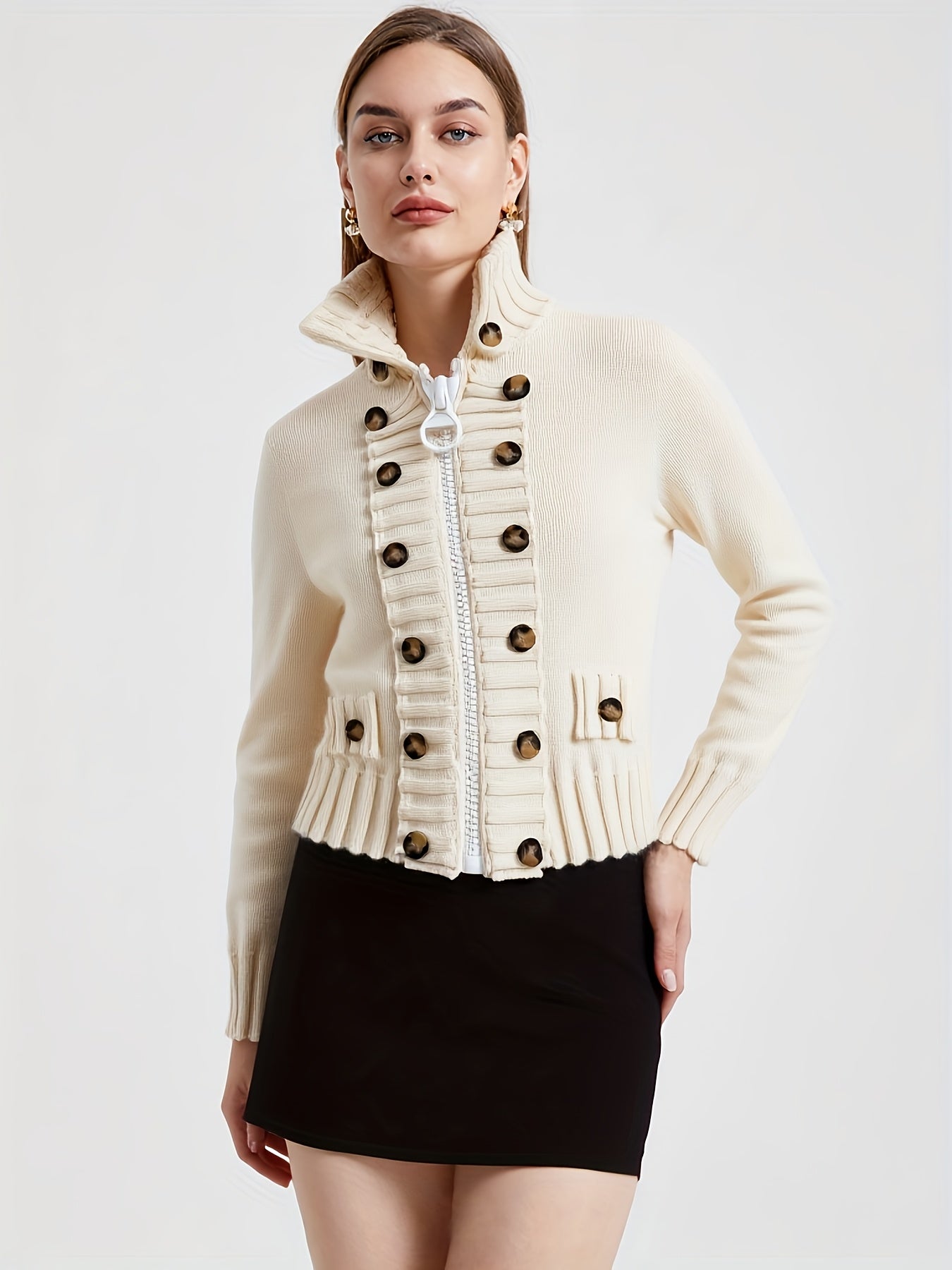 High-Neck Sweater Jacket