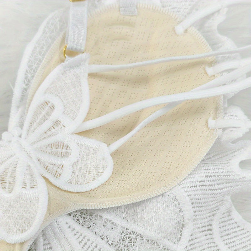 Lace Bra with Butterfly Jacquard Embroidery & Floral Lace Trim