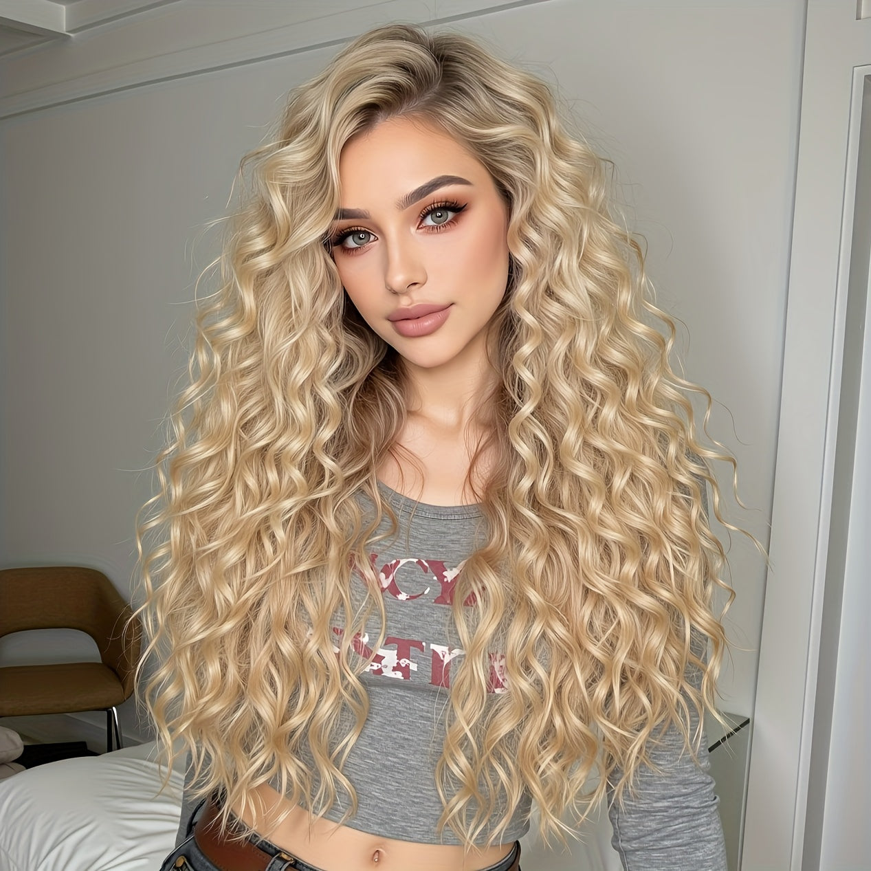 28 Inch Matte High-temperature Silk 13*6 Long Curly Hair Wig