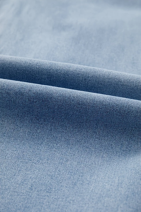 Denim Curved Bow Side Pocket Straight Trousers