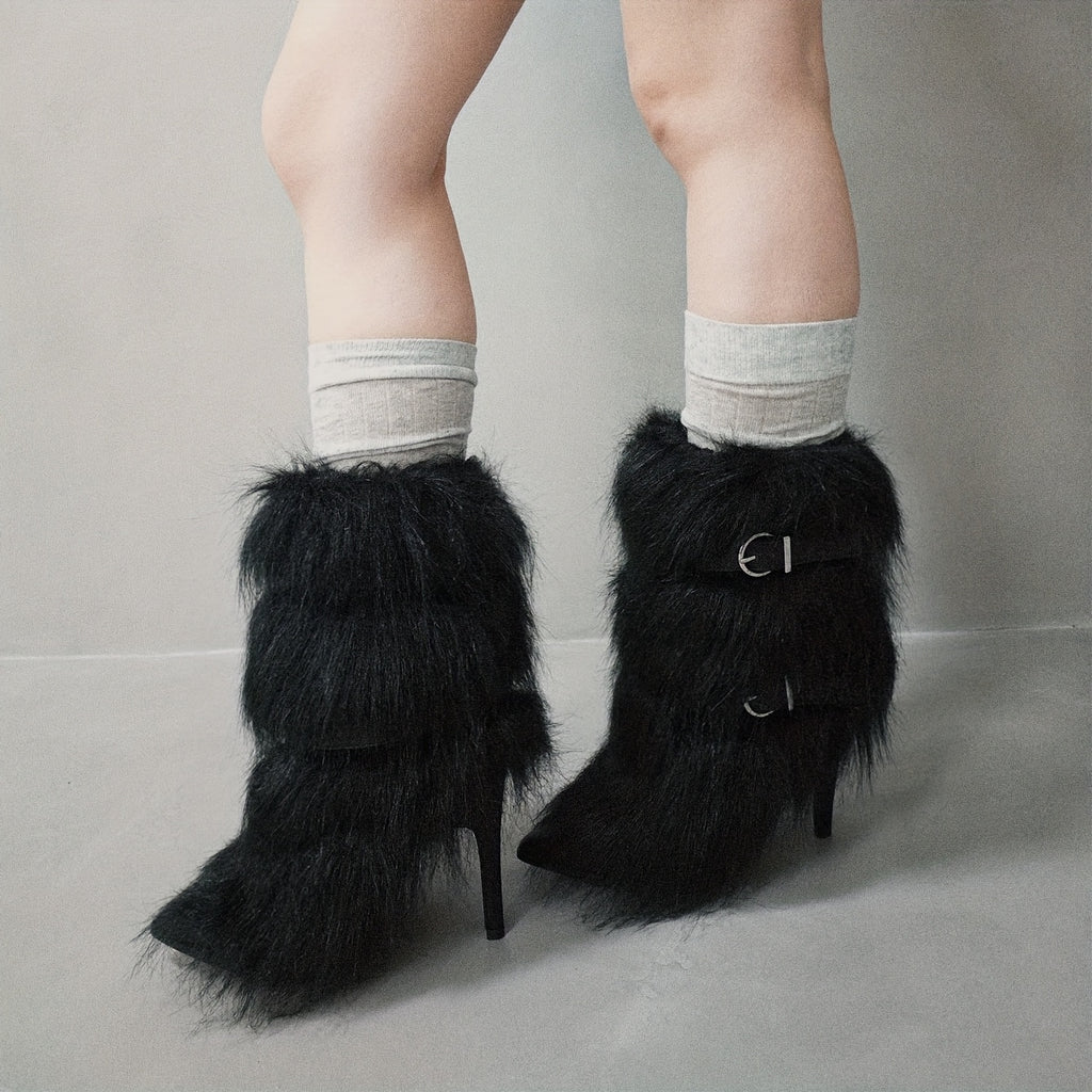 Faux Fur Plush Short Boots with Stiletto Heels