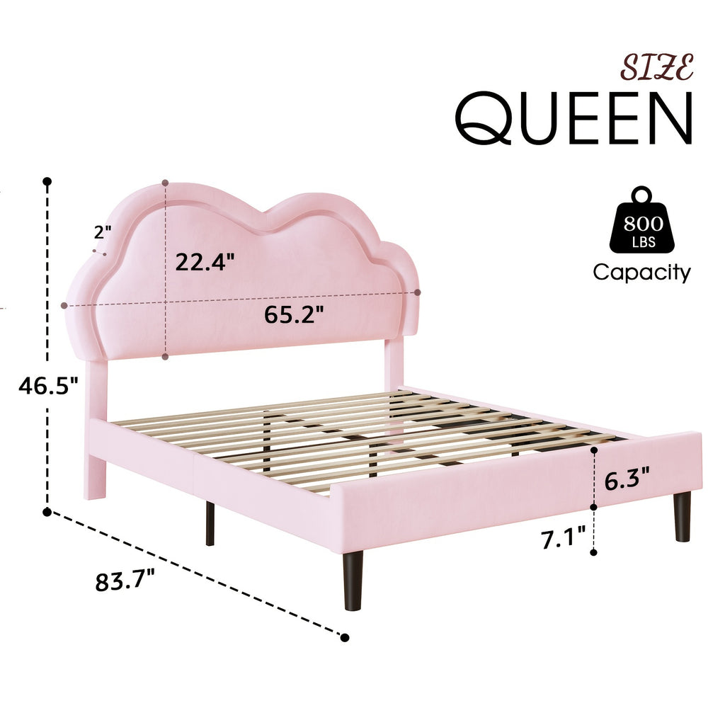 LUXOAK LED-Illuminated Twin Bed Frame with Velvet Cloud Headboard, Pink Platform Design - Easy DIY Assembly, Under-Bed Storage, Modern Hardwood Construction, Box Spring Optional
