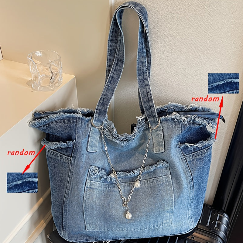 Solid Color Versatile Tassel Pendant Shoulder Bag