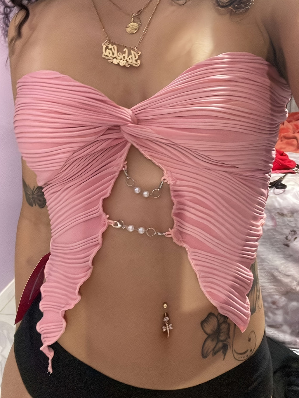 Strapless Asymmetrical Chain Top