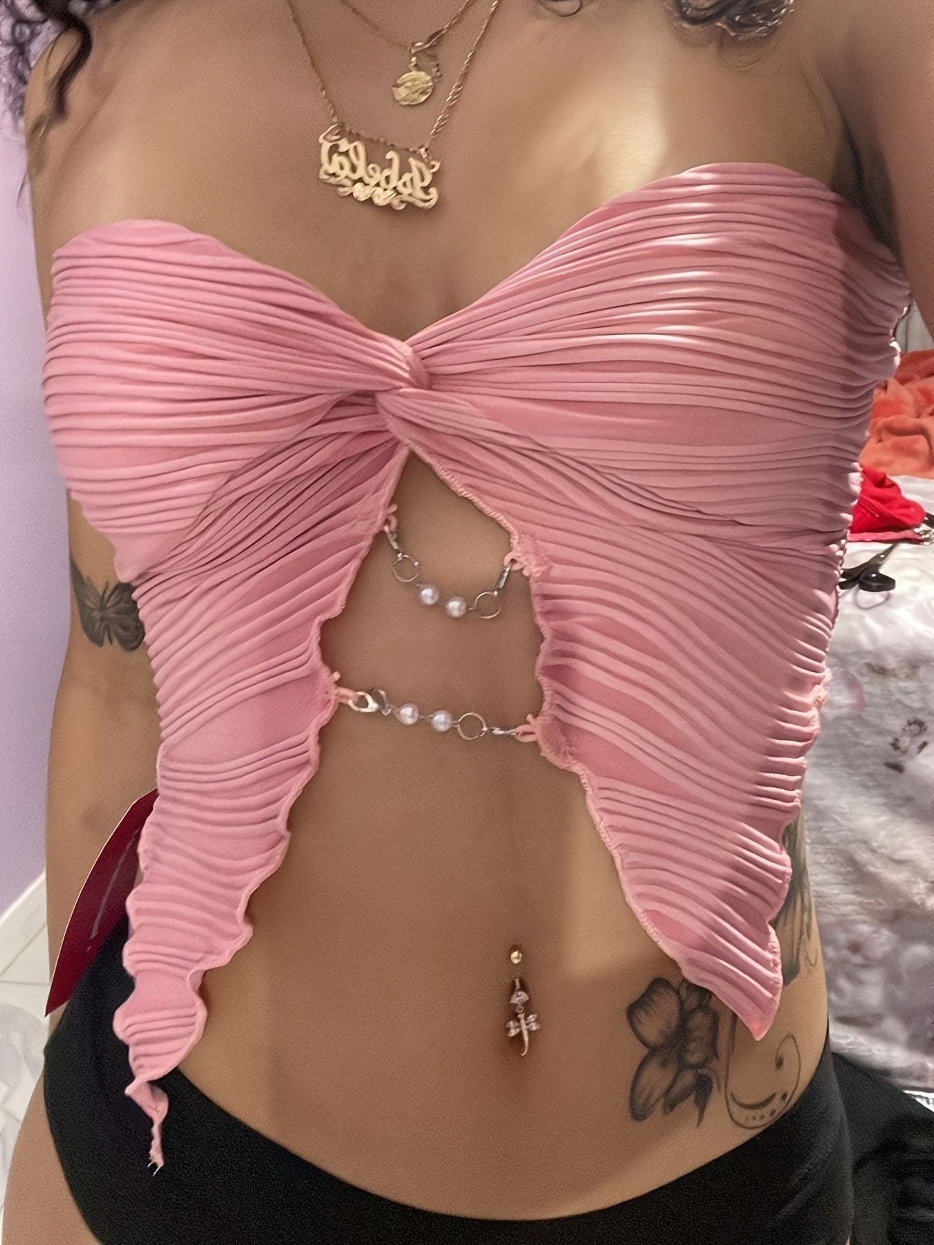 Strapless Asymmetrical Chain Top