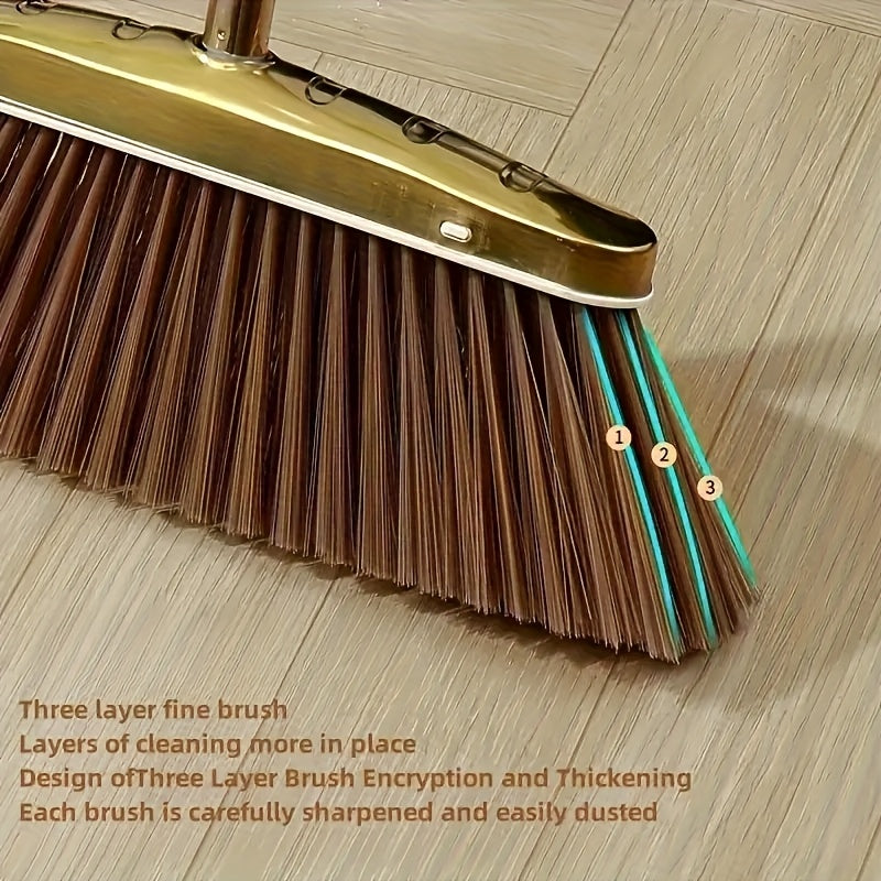 Extra-Long Premium Golden Stainless Steel Broom with Serrated Edge