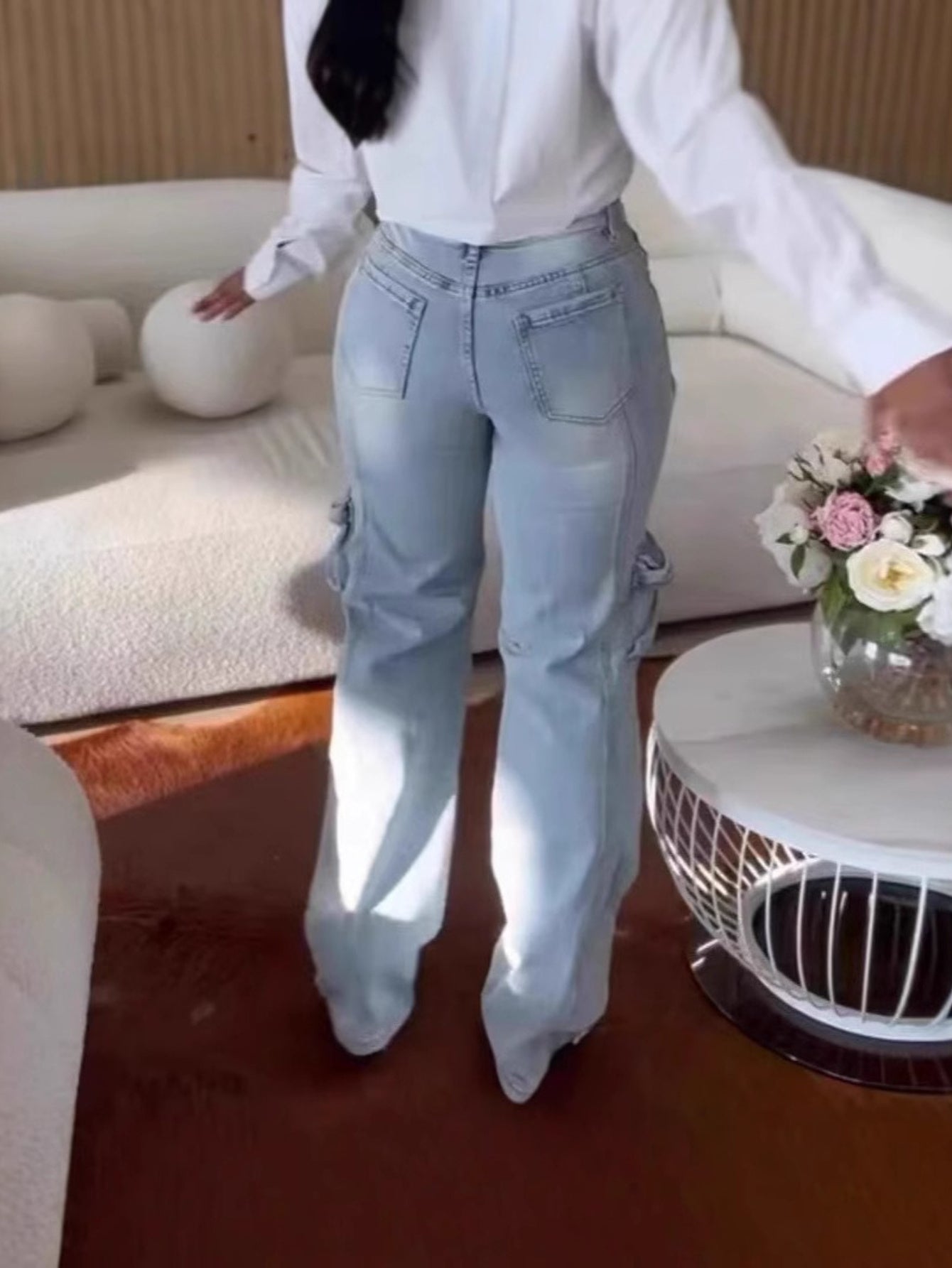 Slim-Fit Overalls Jeans with Hollow Diamond Embellishments & Multiple Pockets