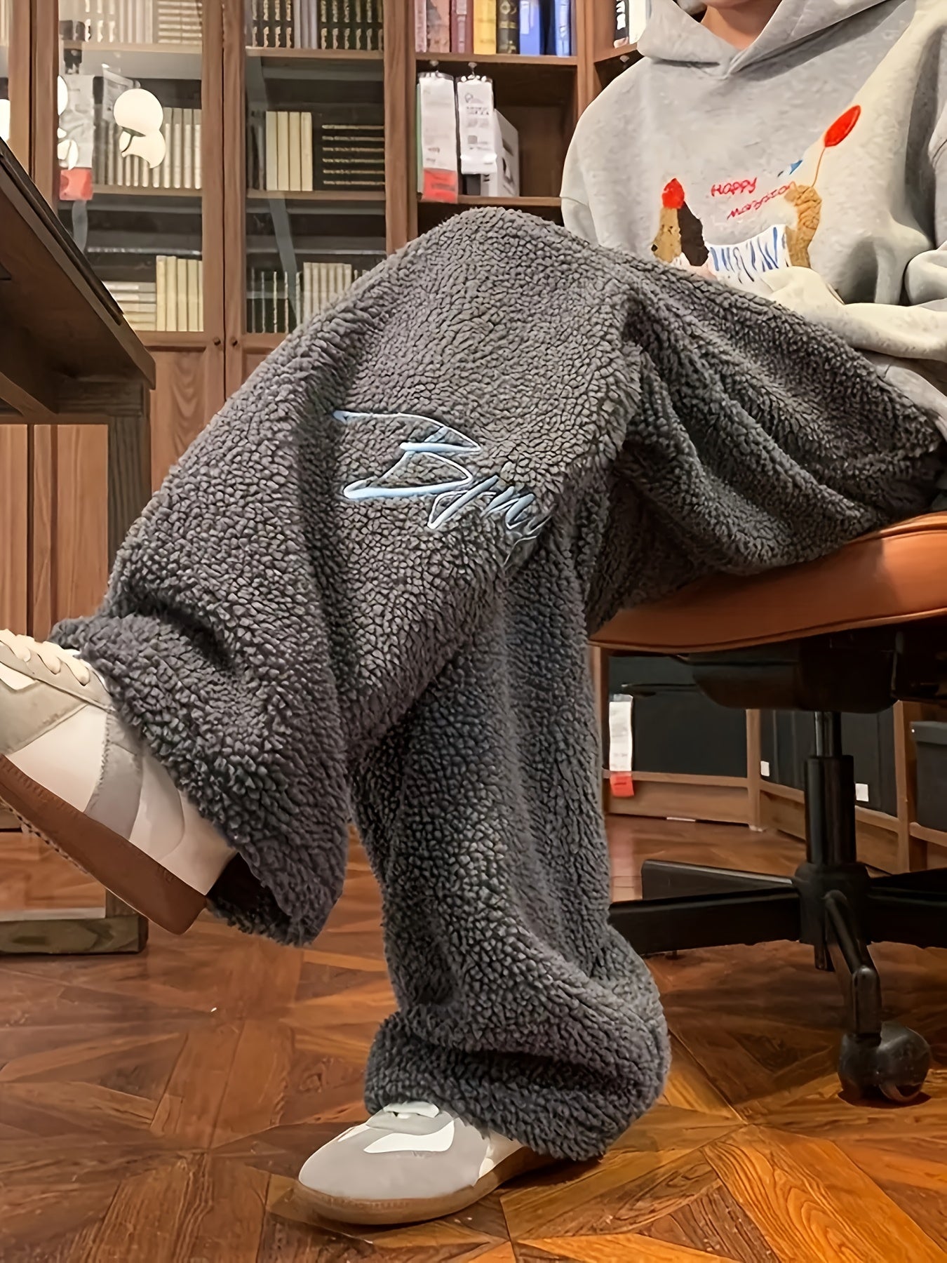 Fleece-Lined Embroidered Casual Pants