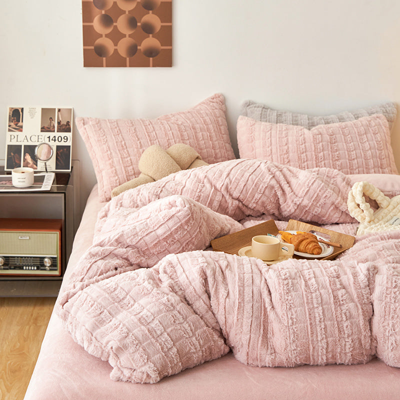 Faux Rabbit Fur Embossed Milk Duvet Cover